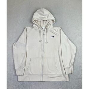 The North Face Hoodie Womens XXL Cream Full Zip Fleece Logo Patch Sweatshirt